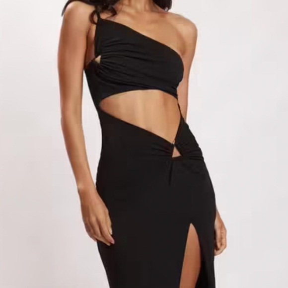 MESHKI Sami Cut Out Midi Dress With Hardware - Black Sz S - Picture 3 of 7